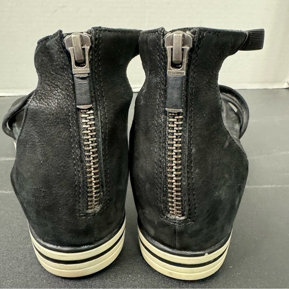 Eileen Fisher Sola Black Nubuck Criss Cross Ankle Strap Heel Zipper Sandals - Picture 8 of 9